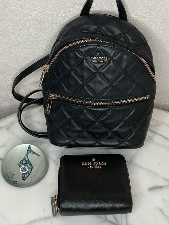 kate spade Handbags - kate spade Black Quilted Leather Mini Backpack with Matching Zip Wallet EUC